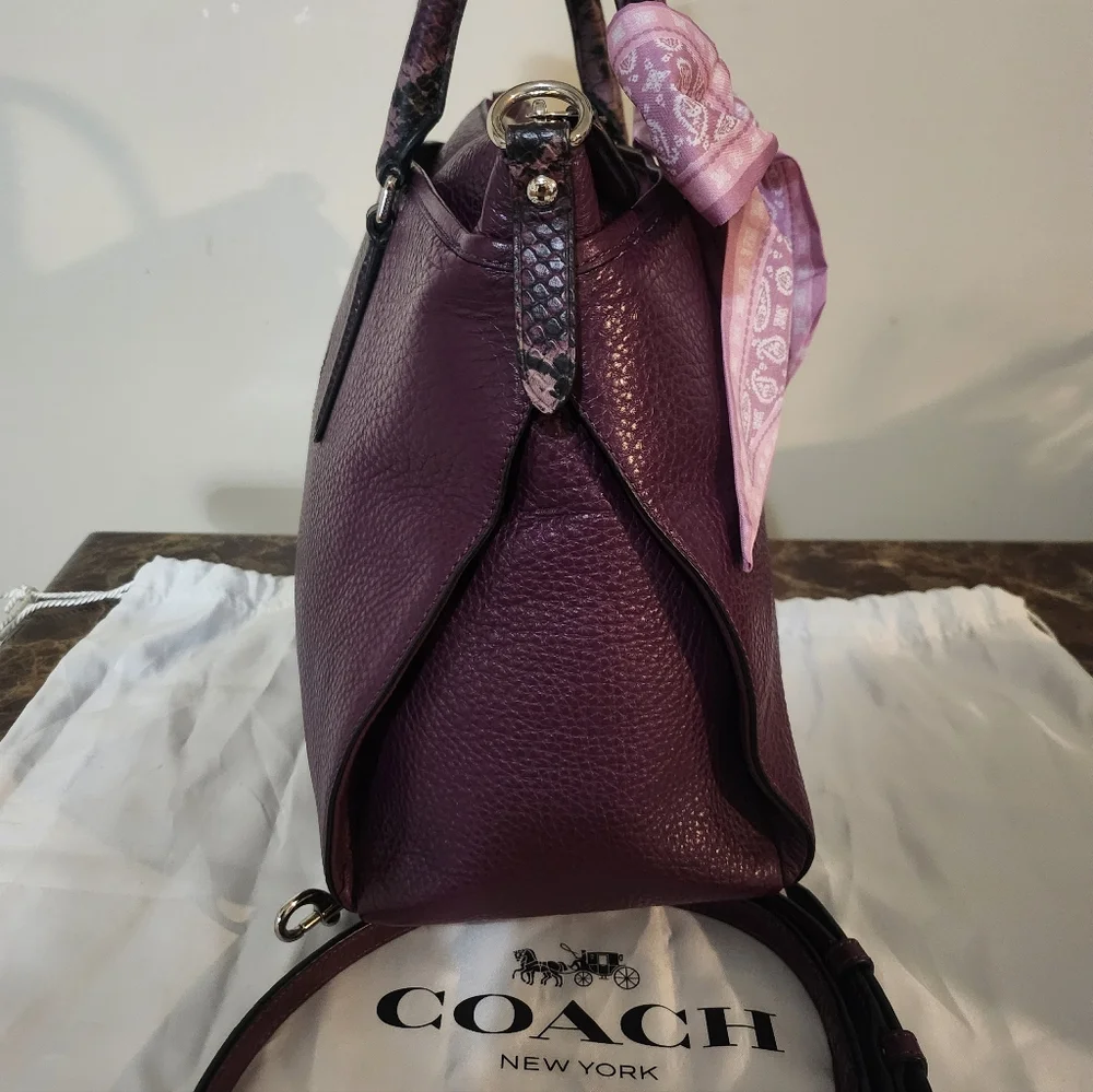 Coach Plum Pebbled Leather 2way Satchel W Scarf EUC - Picture 10 of 16
